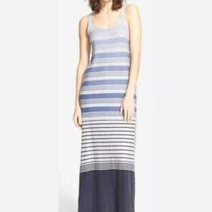 Vince Variegated Stripe Maxi Dress Cotton Blue Gray Size XS